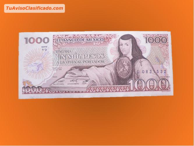 Sor Juana de Asbaje en este billete café de 1000 pesos Nuevo sin